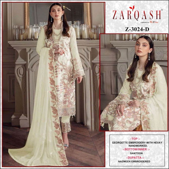 Z 3024 By Zarqash Embroidery Georgette Pakistani Suits Wholesale Price In Surat